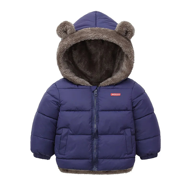 Kids’ Hooded Cotton Jacket – Winter Thick Fleece Cashmere Padded Coat for Boys & Girls