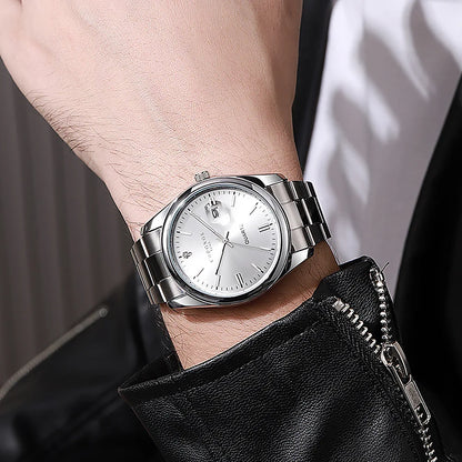 CHRONOS Luxury Men’s Stainless Steel Quartz Watch – Waterproof Luminous Date Wristwatch