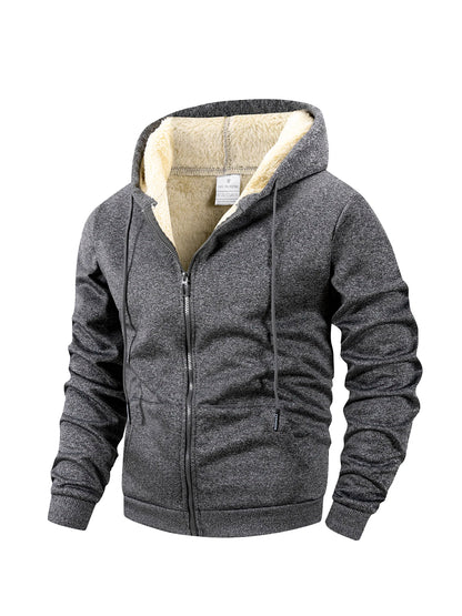Men’s Fleece Hooded Jacket – Winter Warm Windproof Zipper Heavyweight Sweatshirt Coat
