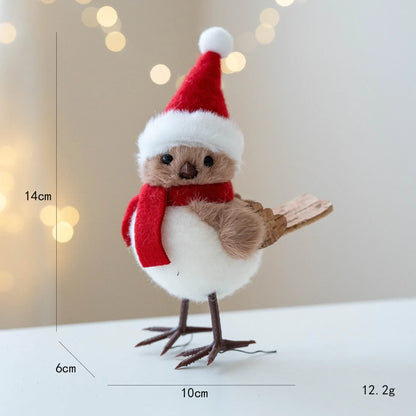 Christmas Simulation Bird Hanging Pendant Foam Red Scarf Hats Bird Xmas Tree Ornaments Merry Christmas Decor Happy New Year