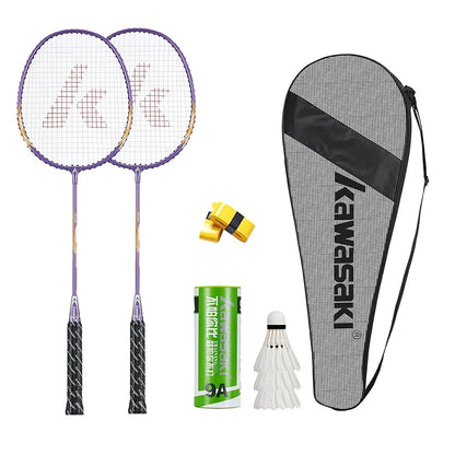 Kawasaki Badminton Set 2 Rackets + 3 Shuttlecocks with Carry Bag for Practice & Training