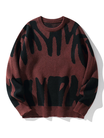 Men’s Jacquard Knit Sweater – Autumn/Winter Irregular Contrast Color Pullover