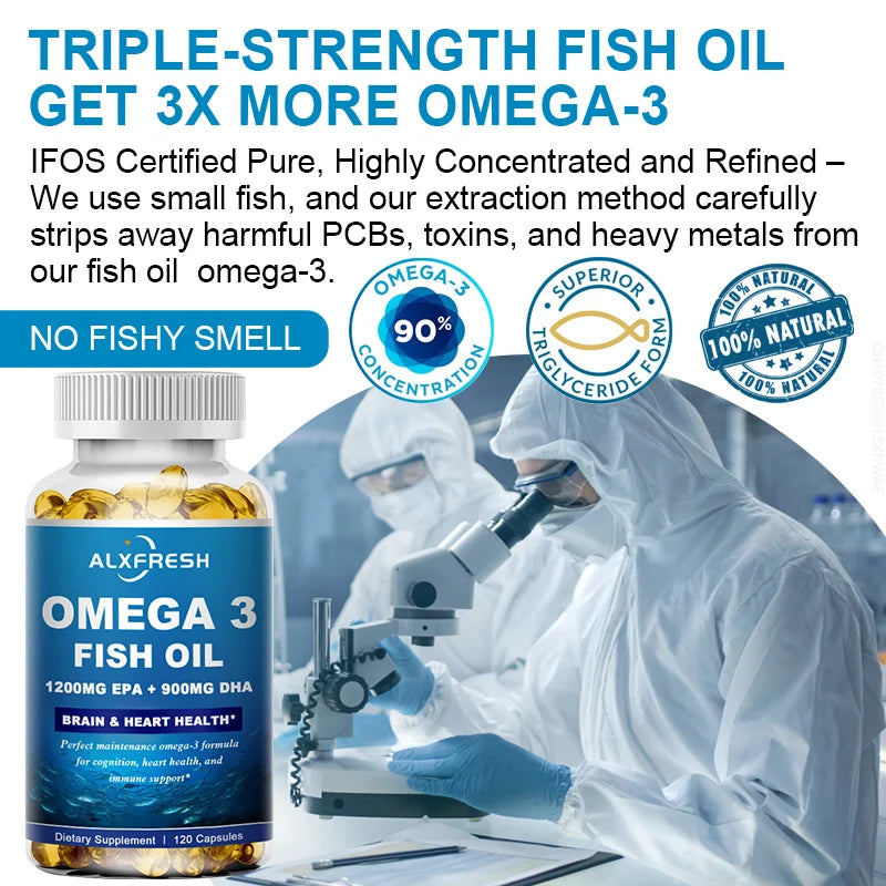 Alxfresh Wild Caught Omega-3 Fish Oil 3600mg – High EPA 1300mg & DHA 900mg – 120 Softgelsf