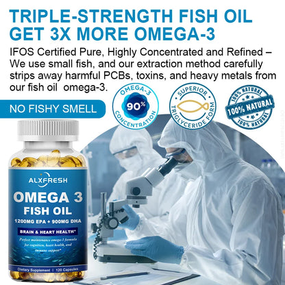 Alxfresh Wild Caught Omega-3 Fish Oil 3600mg – High EPA 1300mg & DHA 900mg – 120 Softgelsf