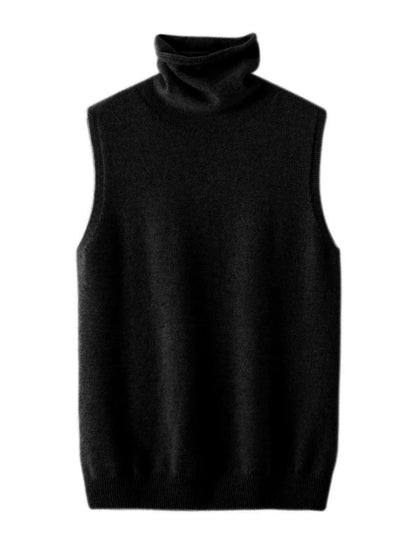Women’s 100% Merino Wool Turtleneck Sweater Vest – Sleeveless Knitted Pullover