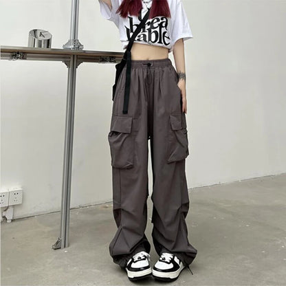 Women’s Casual Joggers Cargo Pants – Low-Waist Drawstring Wide-Leg Baggy Trousers | Y2K Streetwear Oversize Sweatpants