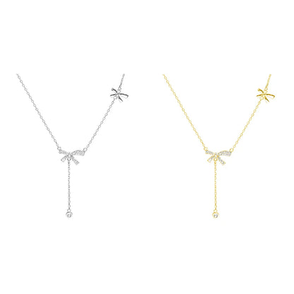 Elegant Zircon Crystal Bow Pendant Necklace – Exquisite Bowknot Tassel Clavicle Chain Jewelry Gift for Women