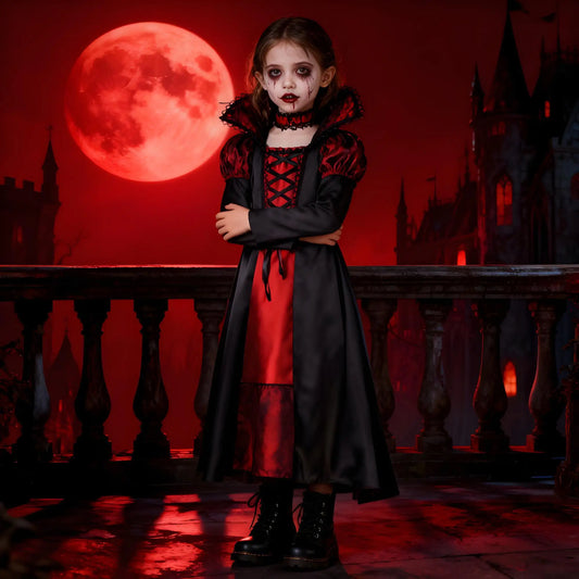 2025 Halloween Fantasy Kids Costume – Ghost Bride, Gothic Cosplay, Red Vampire & Day of the Dead Outfits for Girls