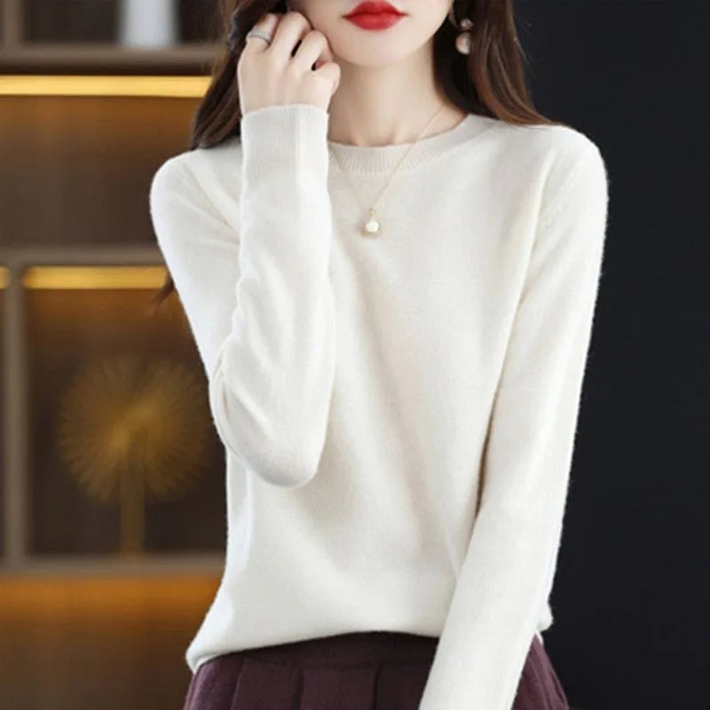 Women’s Basic O-Neck Sweater – Autumn/Winter Solid Knit Pullover