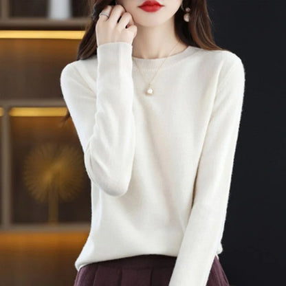 Women’s Basic O-Neck Sweater – Autumn/Winter Solid Knit Pullover