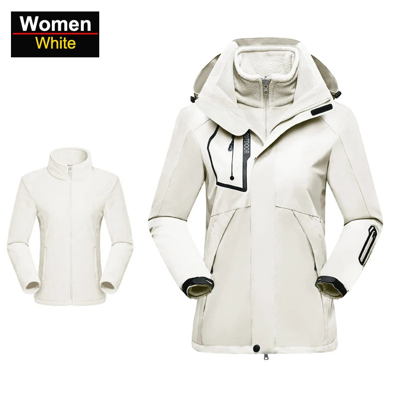 Women’s 3-in-1 Waterproof Hiking Jacket – Fleece Lined Winter Windbreaker