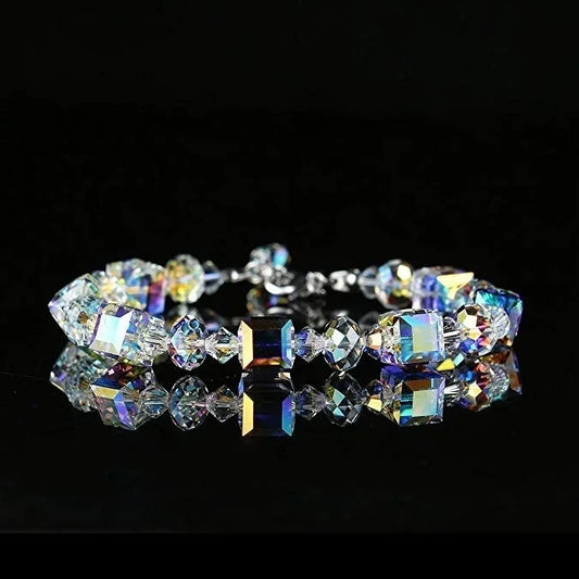 Delysia King Trendy Cube Crystal Bracelet – Luxurious Versatile Wrist Chain Jewelry for Women & Best Friend Gift