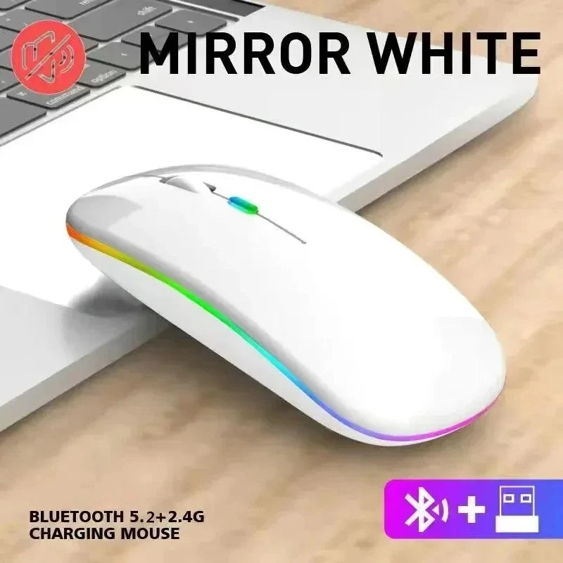 Wireless Rechargeable Silent LED Backlit Mouse – Dual Mode Bluetooth & 2.4GHz Optical Mouse for Laptop & PC