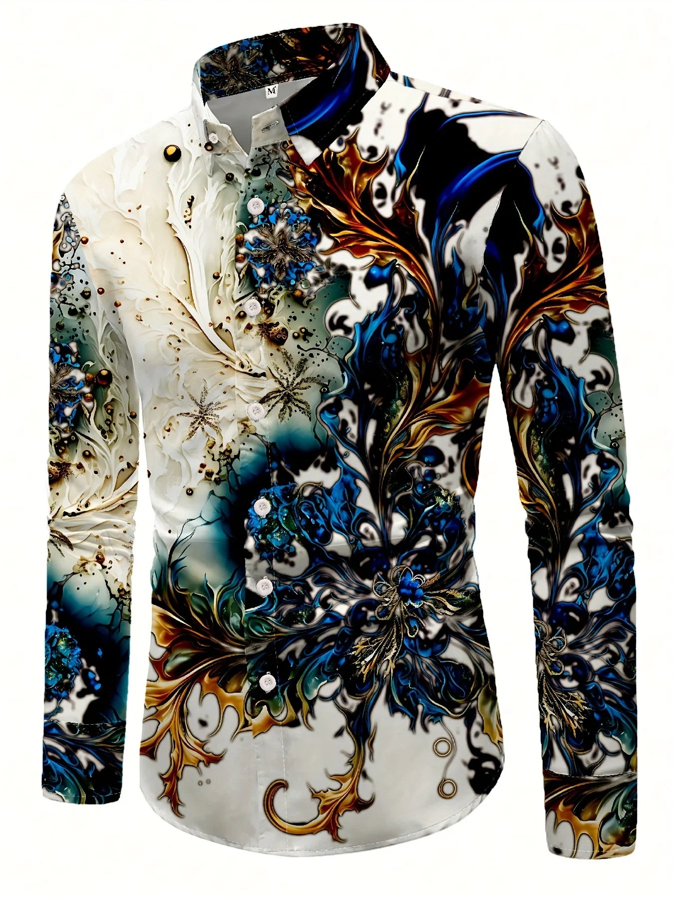 Men’s Geometric-Patterned Casual Button-Down Shirt