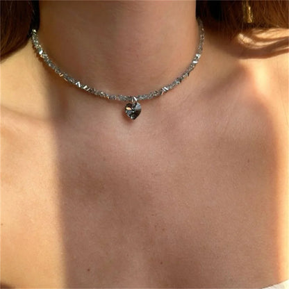 Vintage Zircon Heart Pendant Necklace for Women Boho Crystal Chain Jewelry