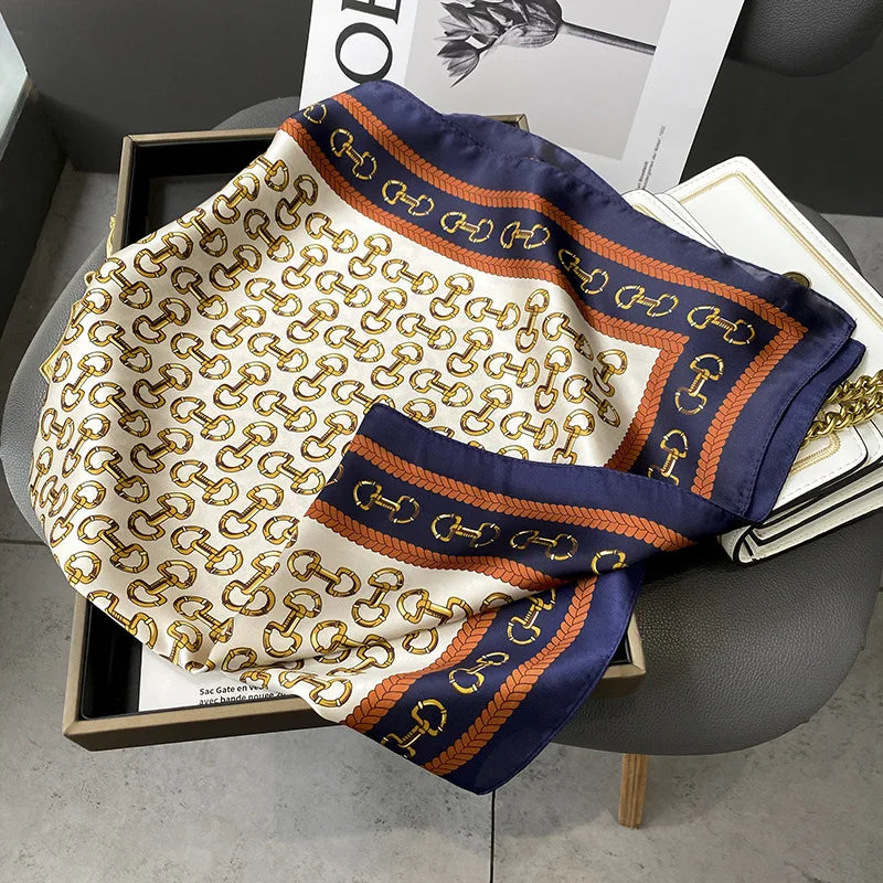 2025 Satin Imitation Print Silk Scarf Square Women Neck Scarves Wrap Headkerchief Beach Hair Band Women's Bandana
