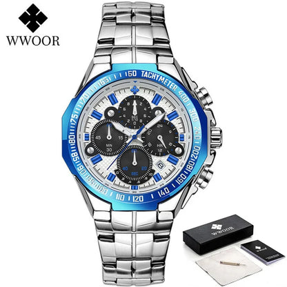 WWOOR Men’s Luxury Gold Chronograph Watch – Big Dial Waterproof Quartz Wristwatch