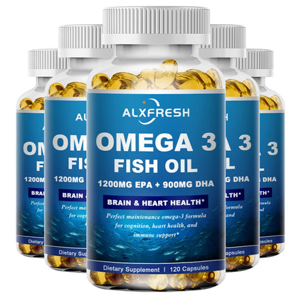Alxfresh Wild Caught Omega-3 Fish Oil 3600mg – High EPA 1300mg & DHA 900mg – 120 Softgelsf