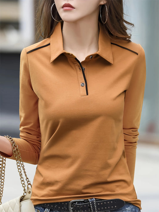Women’s Casual Chic Long Sleeve Shirt – Semi-Sheer Cotton Blend with Button Detail for Spring & Fall