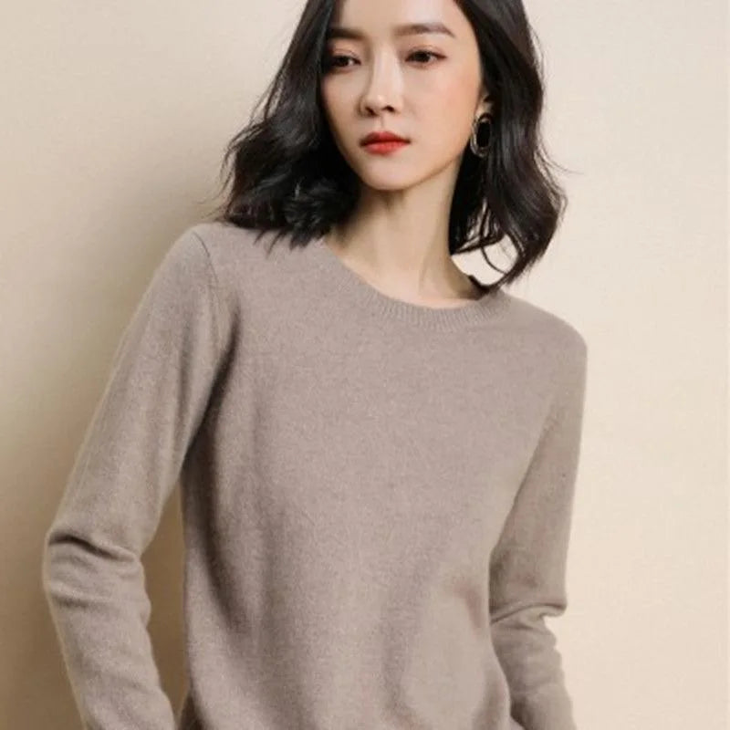 Women’s Basic O-Neck Sweater – Autumn/Winter Solid Knit Pullover
