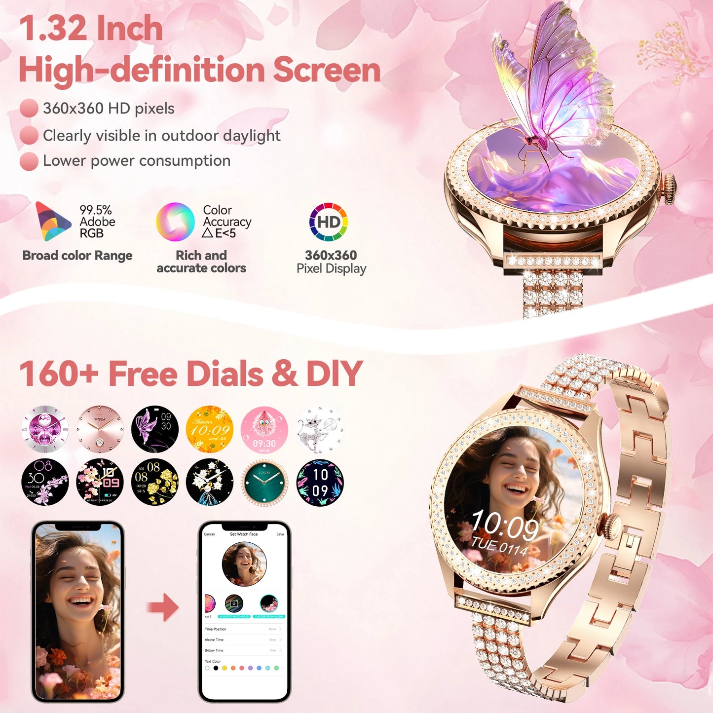 Women’s Smart Watch – Wireless Calling Smartwatch with 100+ Sports Modes, Fitness Tracking & Music Control
