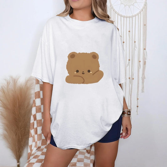 2025 New Y2K Women’s Oversized T-Shirt – Cute Bear Print Cotton Summer Top, Loose Fit Streetwear