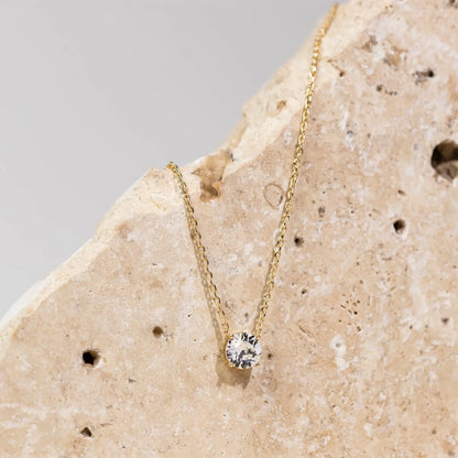 Shevalues 14K Gold Plated Crystal Solitaire Necklace – Dainty Cubic Zirconia Choker for Women, Elegant Fashion Jewelry