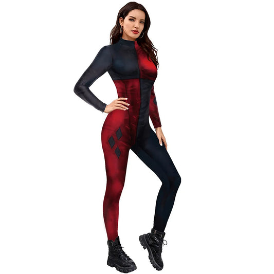 Women’s Movie Role Cosplay Jumpsuit – Halloween & Christmas Printed Bodysuit Costume Party Outfit