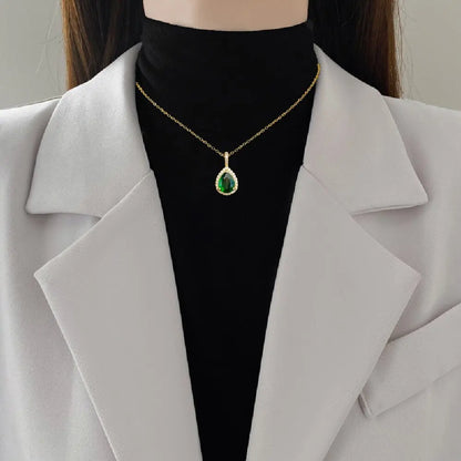 DIEYURO 316L Stainless Steel Green Water Droplet Zircon Pendant Necklace & Earrings Set – Trendy Jewelry Gift for Girls