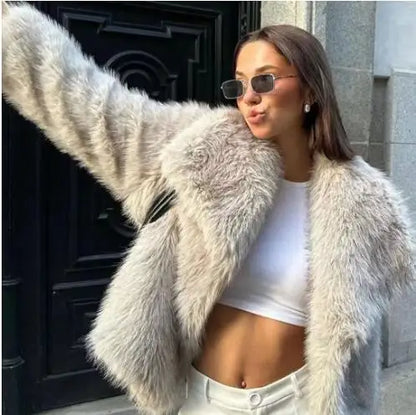 Women’s Faux Fur Jacket – 2025 Autumn/Winter Loose Long-Sleeve Toka Fox Coat