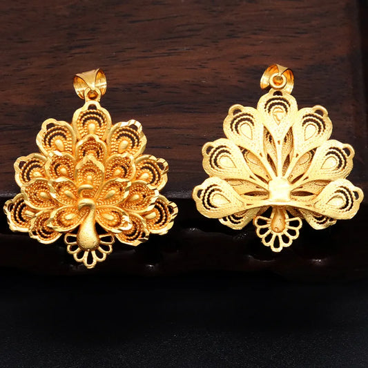 Pure 18K Gold Color Peacock Pendant – Lucky Charm Necklace for Women, Wedding & Birthday Jewelry Gift (Without Chain)