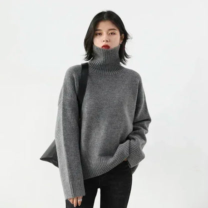 Women’s Loose Turtleneck Sweater – CHIC VEN Korean Style Warm Knit Pullover