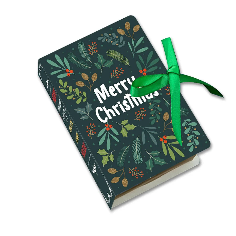 12Pcs Book-Shaped Christmas Treat Boxes – Merry Christmas Paper Gift Boxes for Candy, Cookies & Holiday Wrapping