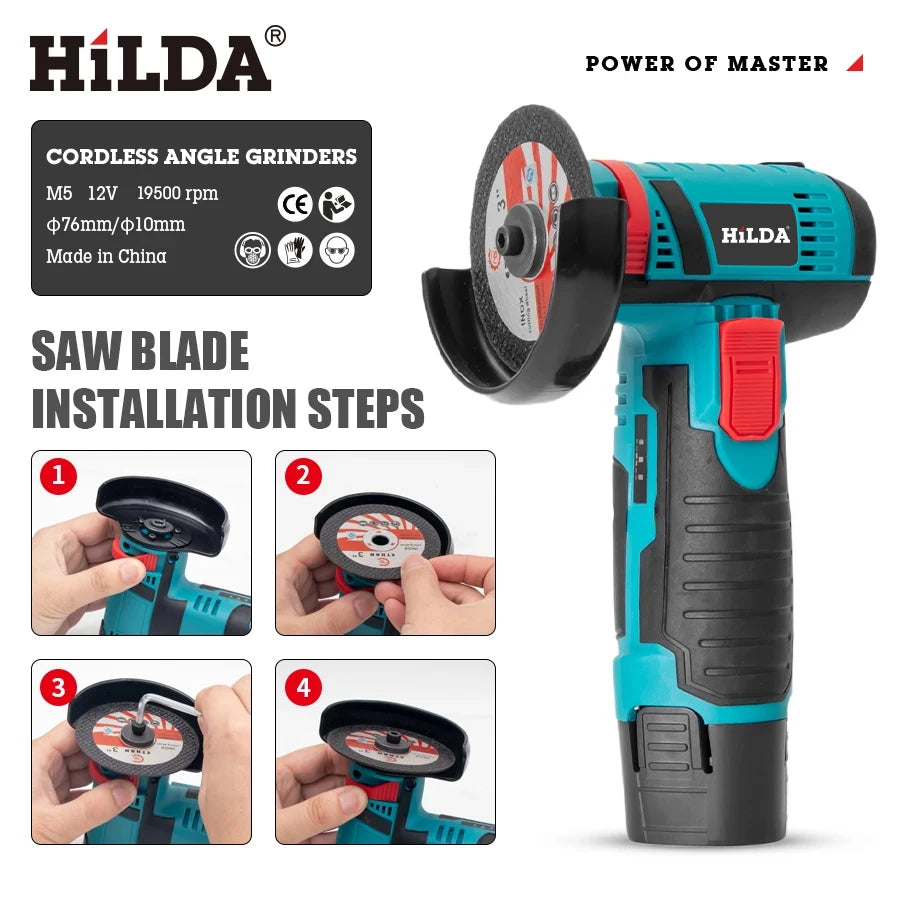 HiLDA 12V Mini Electric Angle Grinder 3-Inch Cordless Cutting & Polishing MachineElectric Angle Grinder
