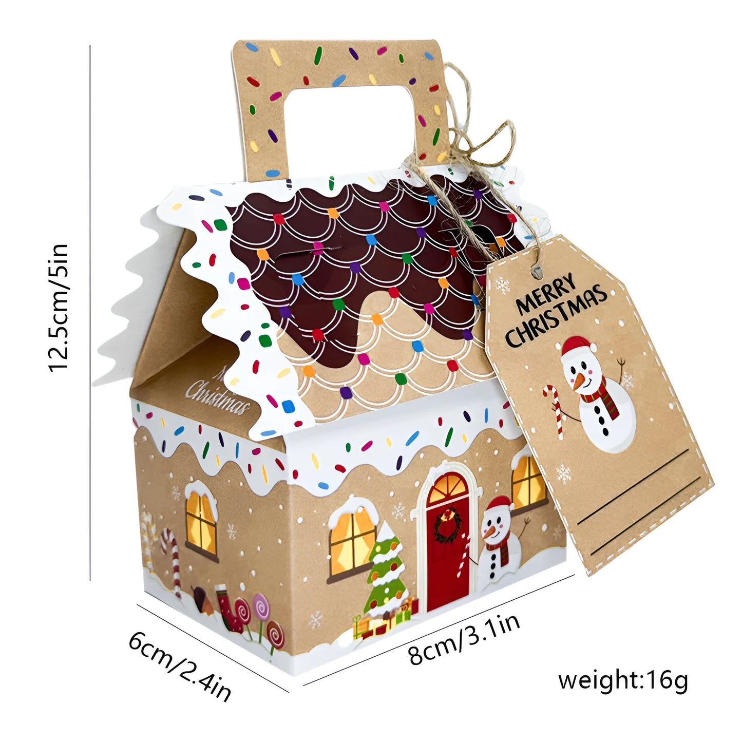 8/16pcs Christmas hand,held gift packaging box, Christmas gift box small house shaped chocolate biscuit candy packaging gift box