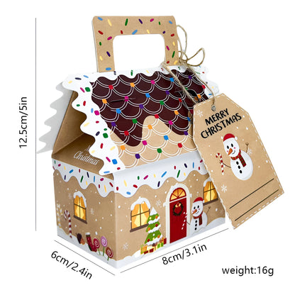 8/16pcs Christmas hand,held gift packaging box, Christmas gift box small house shaped chocolate biscuit candy packaging gift box