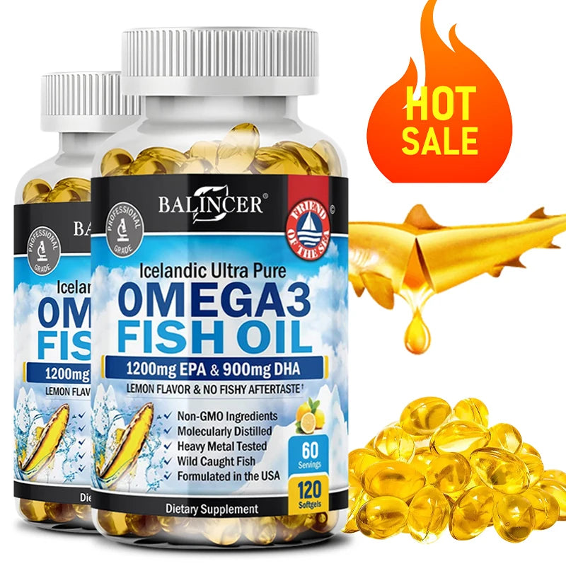 Omega-3 Fish Oil Supplement with EPA & DHA – 120 Capsules for Heart & Brain Health