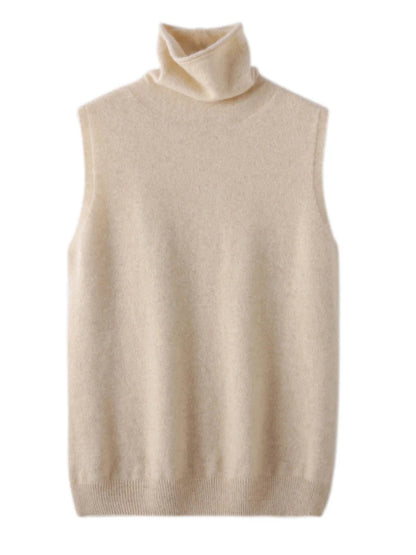 Women’s 100% Merino Wool Turtleneck Sweater Vest – Sleeveless Knitted Pullover