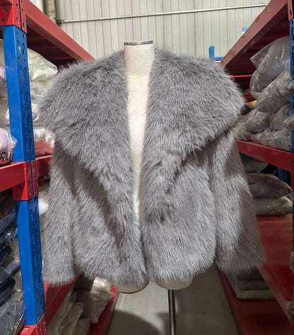 Women’s Faux Fur Jacket – 2025 Autumn/Winter Loose Long-Sleeve Toka Fox Coat