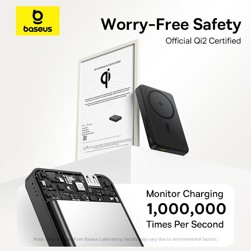 Baseus Qi2 Magnetic Power Bank 10000mah 15W Wireless Charging 22.5W Wired Charge Qi2-Certified for iPhone 16 15 14 13 12 Pro Max