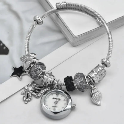 Women’s Love Bracelet Quartz Watch – Stylish Round Silver Casual Fashion Jewelry Gift