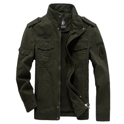 Men’s Military Cotton Jacket – 2025 High-Quality Multi-Pocket Embroidered Pilot Coat (Plus Size)