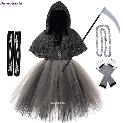 2025 Halloween Girls Demon & Death Costume – Medieval Hooded Cloak for Horror Cosplay and Party Fancy DressHalloween, Girls Costume, Demon Costume, Death Costume, Horror Costume