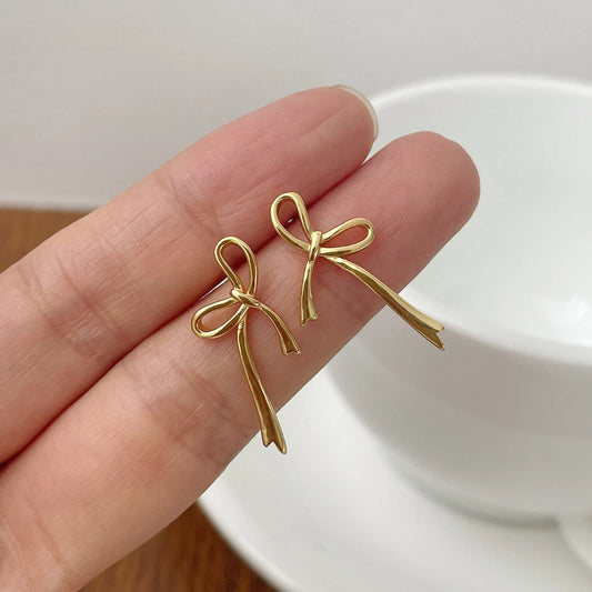 18K Gold Plated Y2K Bow Stud Earrings – Cute Fashion Piercing Jewelry for Women, Christmas Gift Aretes