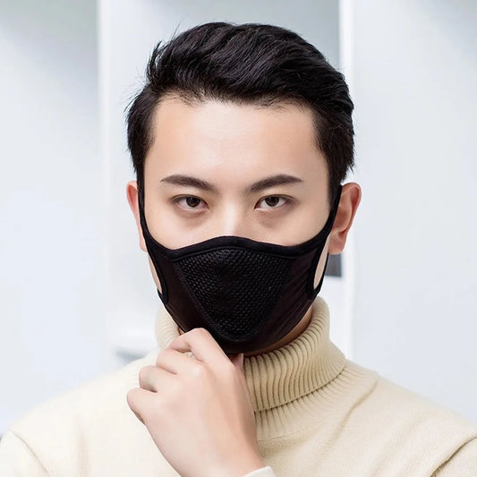 Men’s Black Mesh Breathable Face Mask – Washable & Reusable 3D Protective Mouth Cover for Daily Use or Party Wear