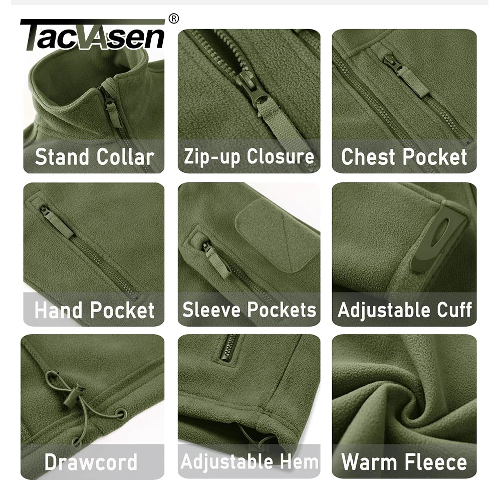 Men’s Fleece Jacket – TACVASEN Warm Windproof Full-Zip Outdoor Coat with Multiple Pockets