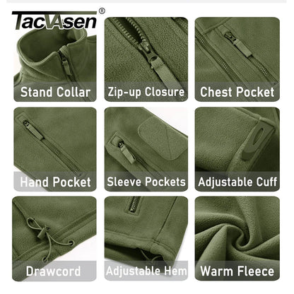 Men’s Fleece Jacket – TACVASEN Warm Windproof Full-Zip Outdoor Coat with Multiple Pockets