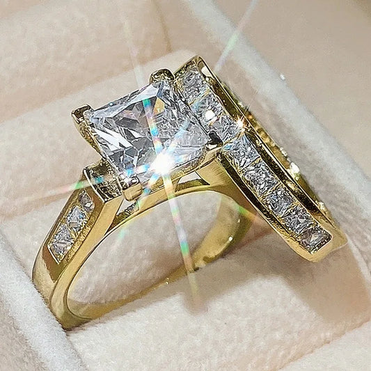 Luxury Wedding Ring Set for Women – Dazzling Square Zirconia Rhinestone Bridal Jewelry & Elegant Accessories
