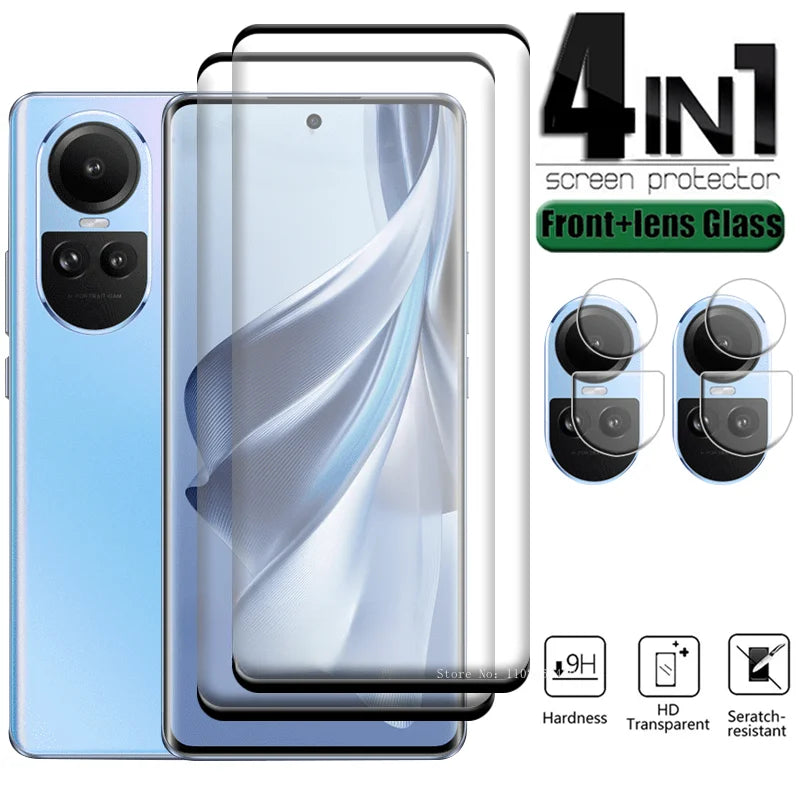 2N2 for Reno 10 5G Glass OPPO Reno 10 Pro 5G Tempered Glass Full Cover Curved Screen Protector for Reno 10 Lens Glass