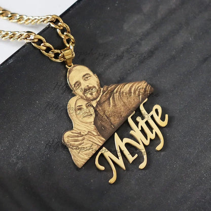 Custom Picture Nameplate Pendant Custom Photo Necklace Engraved Portrait Necklace Christmas Gift for Kids Jewelry Family Gifts